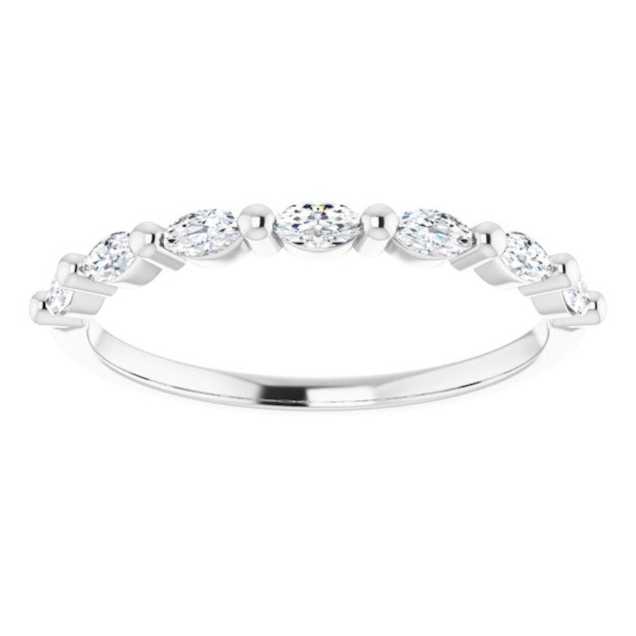Half set  diamond ring with marquise diamonds in 18kt white gold 