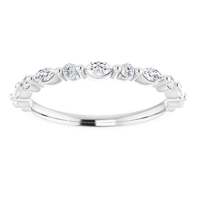 Half set with marquise and alternating round diamond wedding ring 