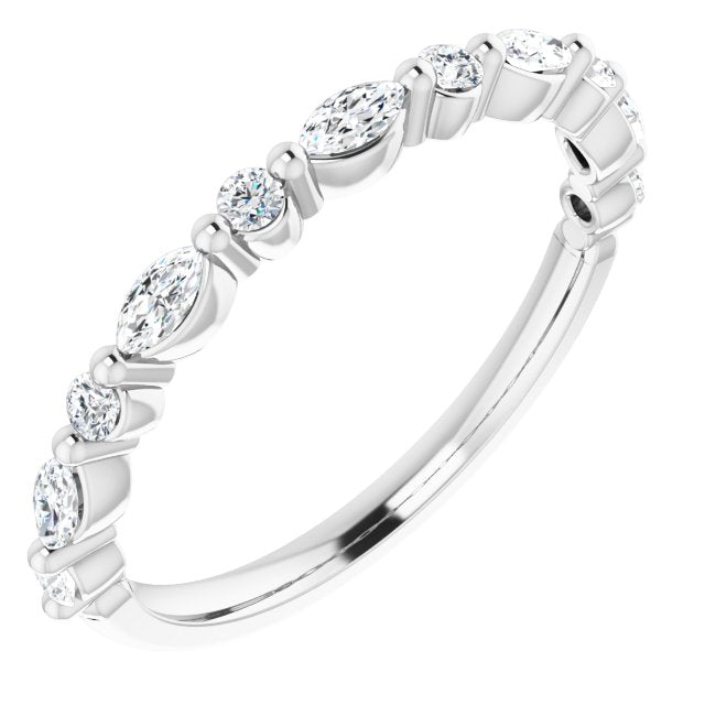 Half set with marquise and alternating round diamond wedding ring in white gold 