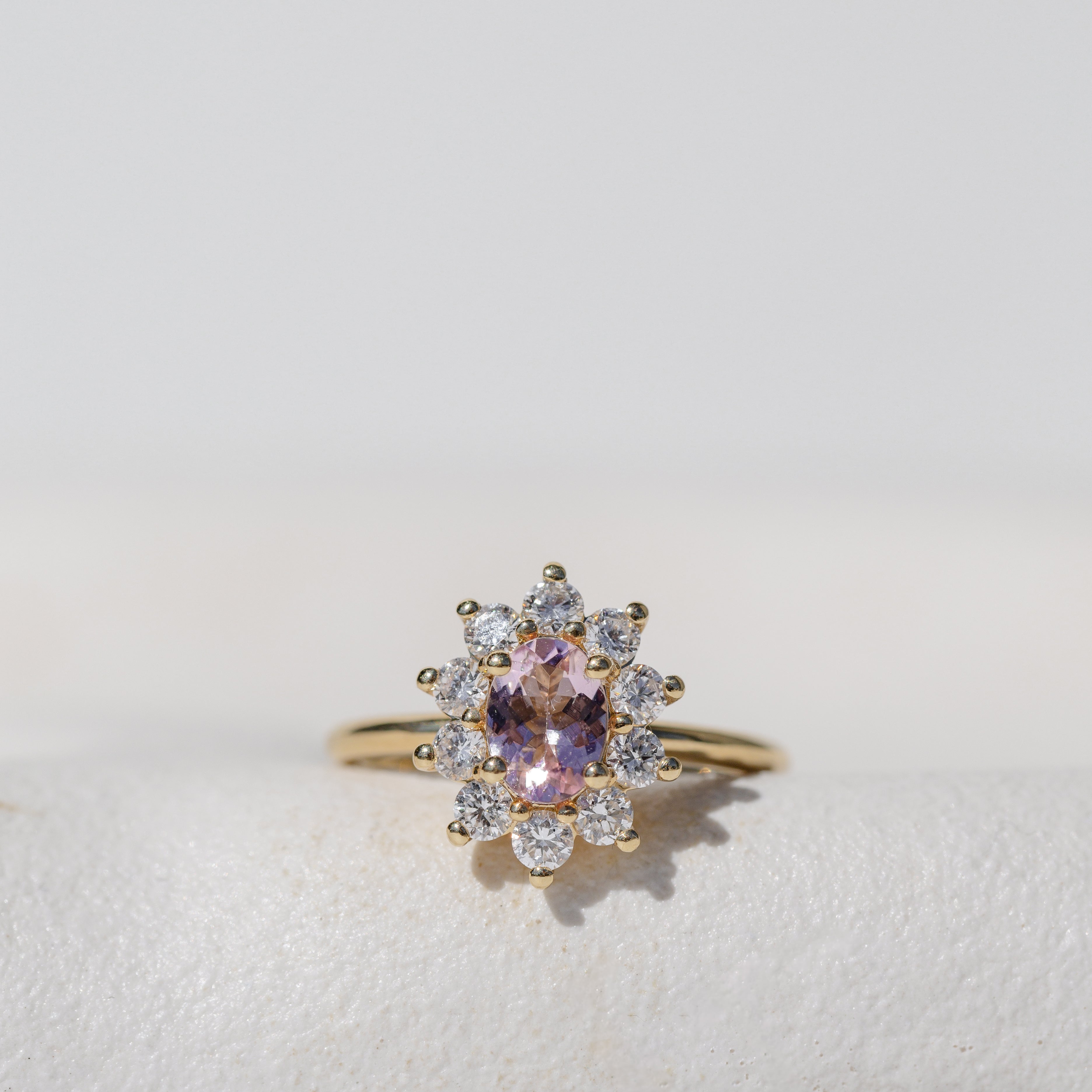 MORGANITE ENGAGEMENT RING WITH ROUND DIAMONDS