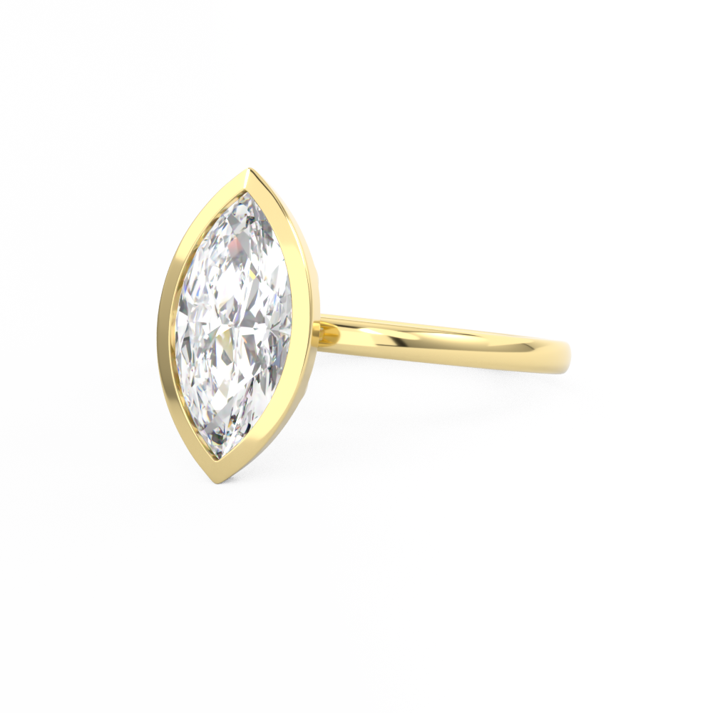 Marquise Cut Bezel Set Engagement RIng Yellow Gold