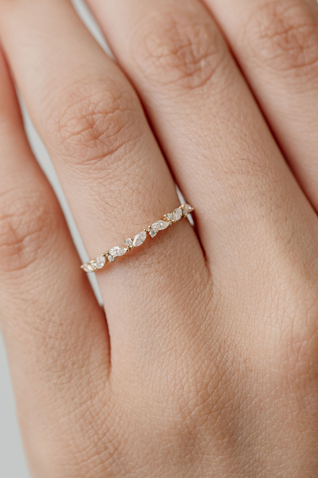 Marquise and round diamond wedding band 