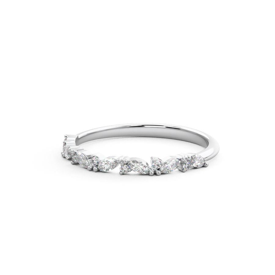 Marquise and round diamond wedding band in white gold 