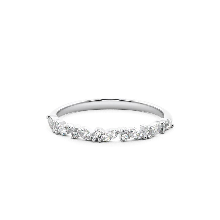 Marquise and round diamond wedding band in white gold  2