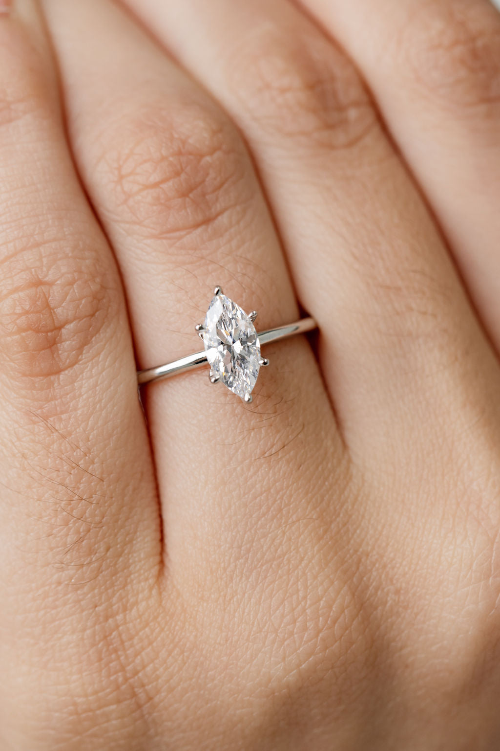 Marquise Cut Solitaire Engagement Ring in White Gold