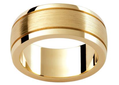 Mens yellow gold brushed detail centre with polished edges 