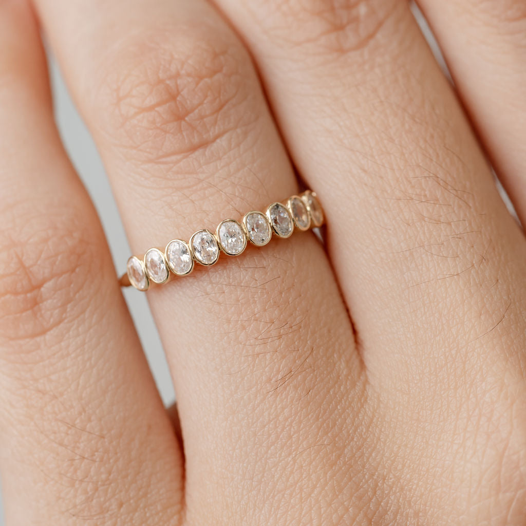Oval Bezel Set Diamond Wedding Ring 1