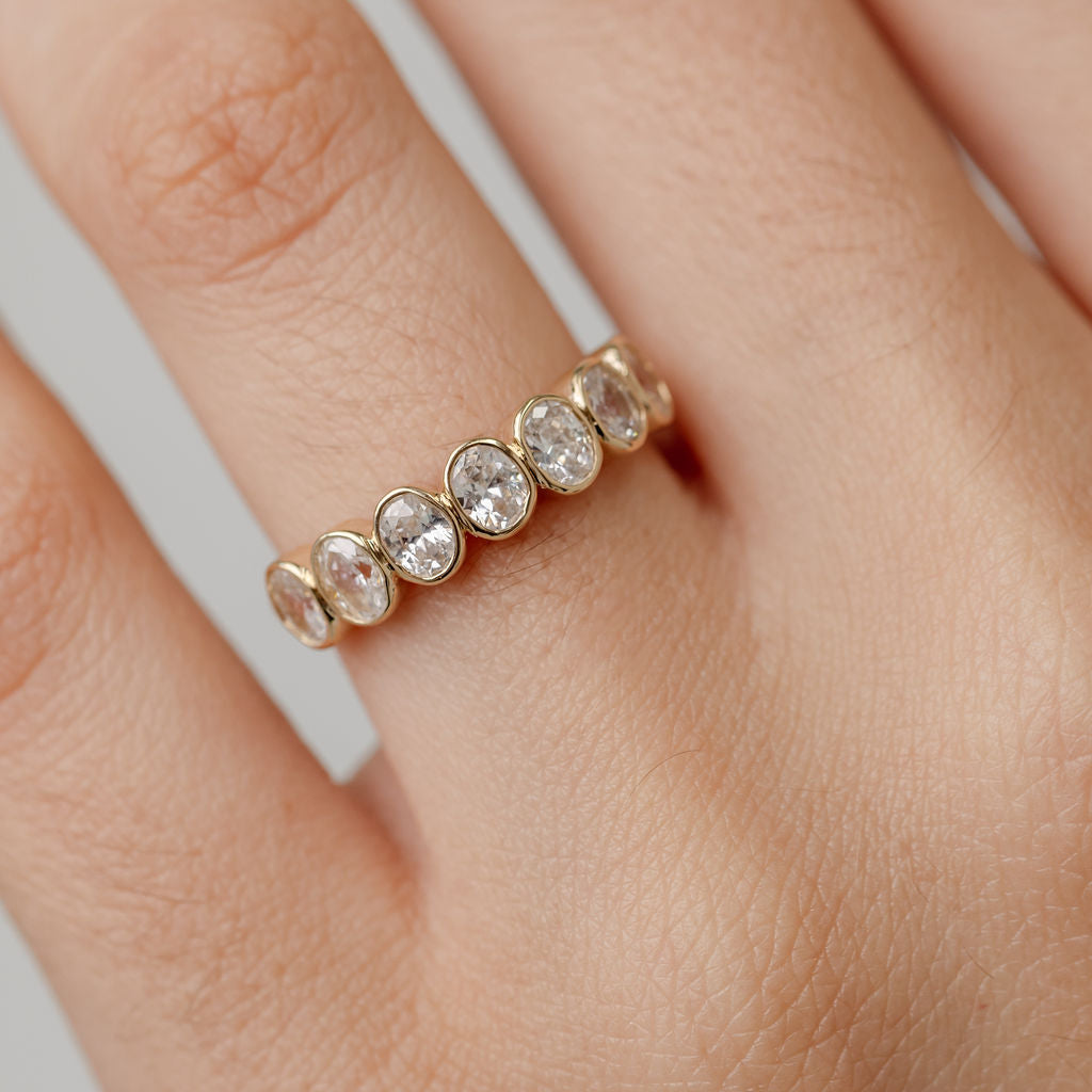 Oval Cut Diamond Bezel Set Wedding Ring  yellow gold