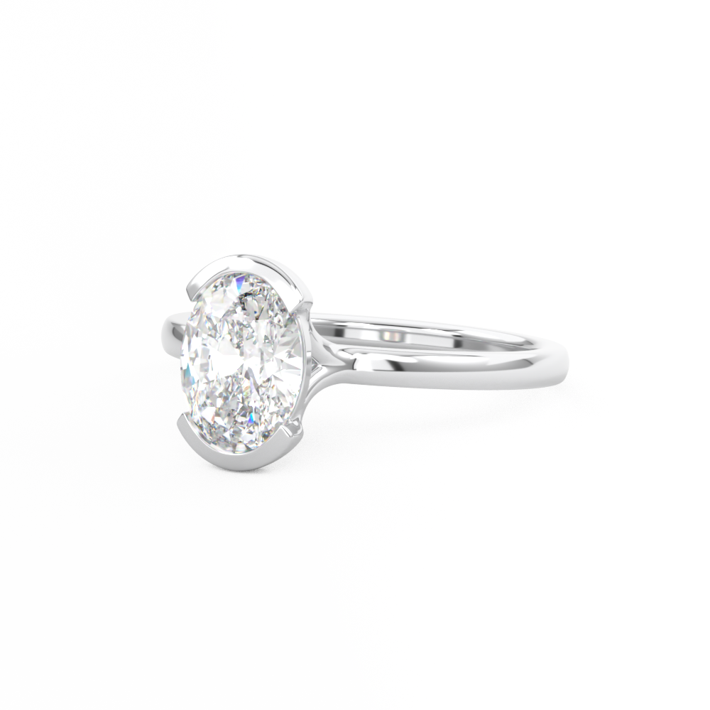  Oval Cut Diamond Half Bezel Set Engagement Ring Platinum