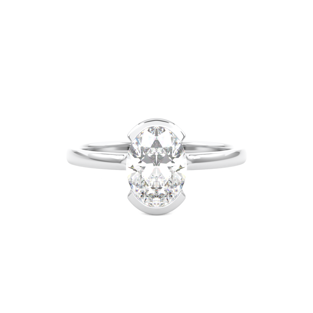  Oval Cut Diamond Half Bezel Set Engagement Ring White Gold