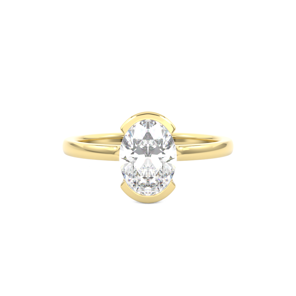 Oval Cut Diamond Half Bezel Set Engagement Ring Yellow Gold
