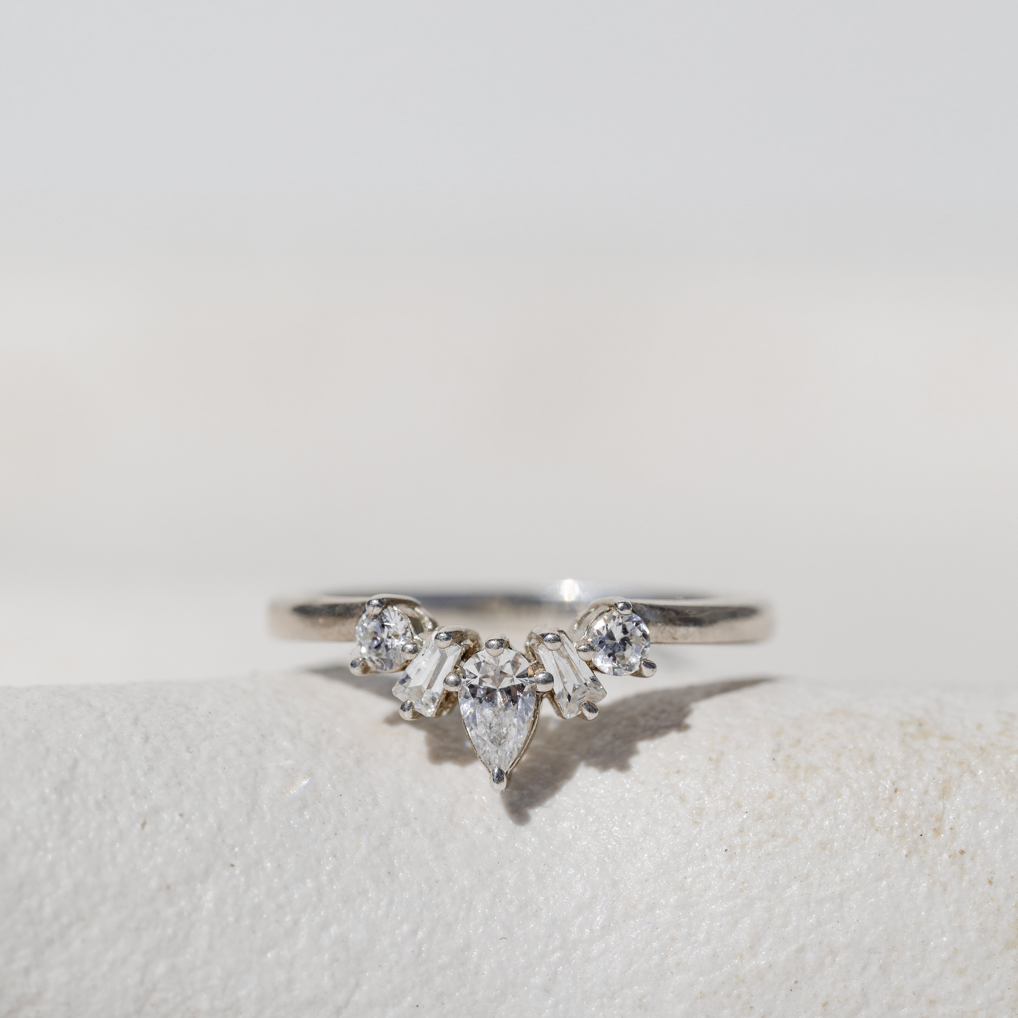 PEAR AND  EMERALD AND ROUND CUT DIAMOND CROWN RING