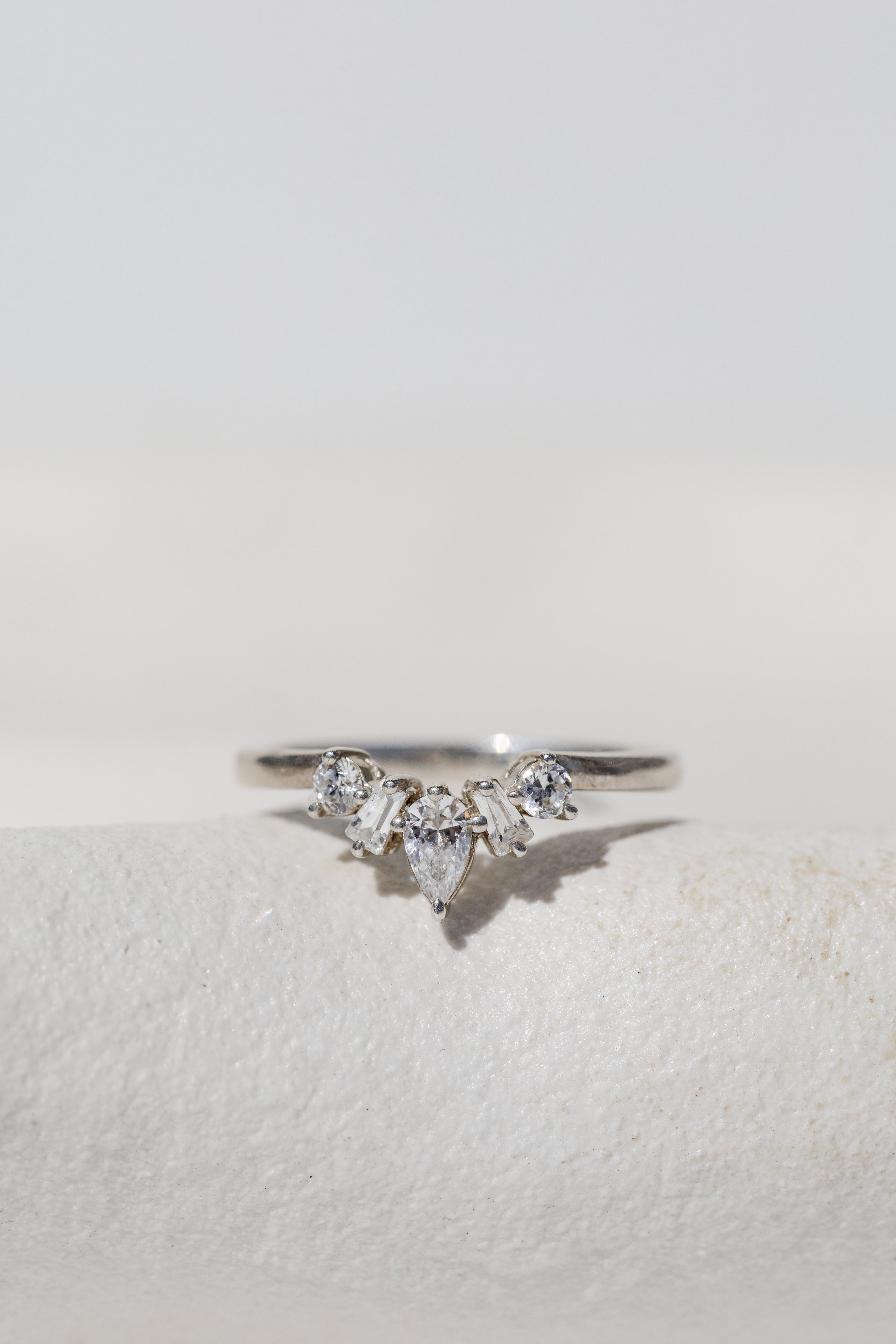 PEAR AND  EMERALD AND ROUND CUT DIAMOND CROWN RING
