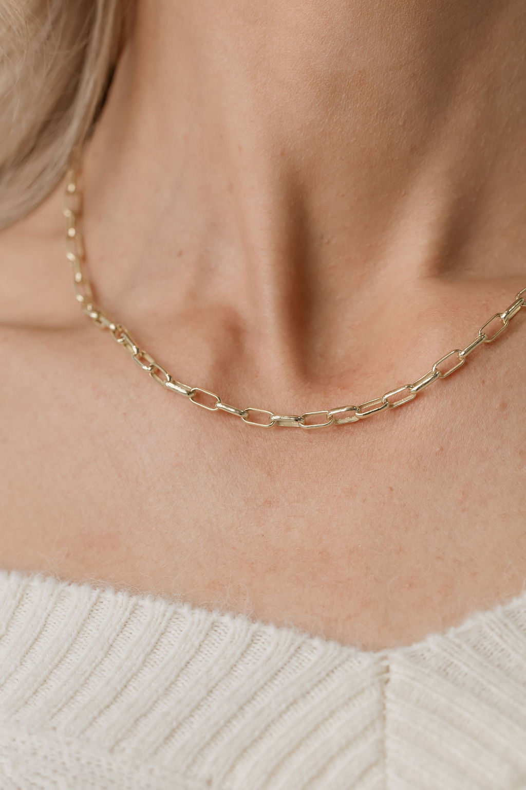 Paperclip chain necklace yellow gold 