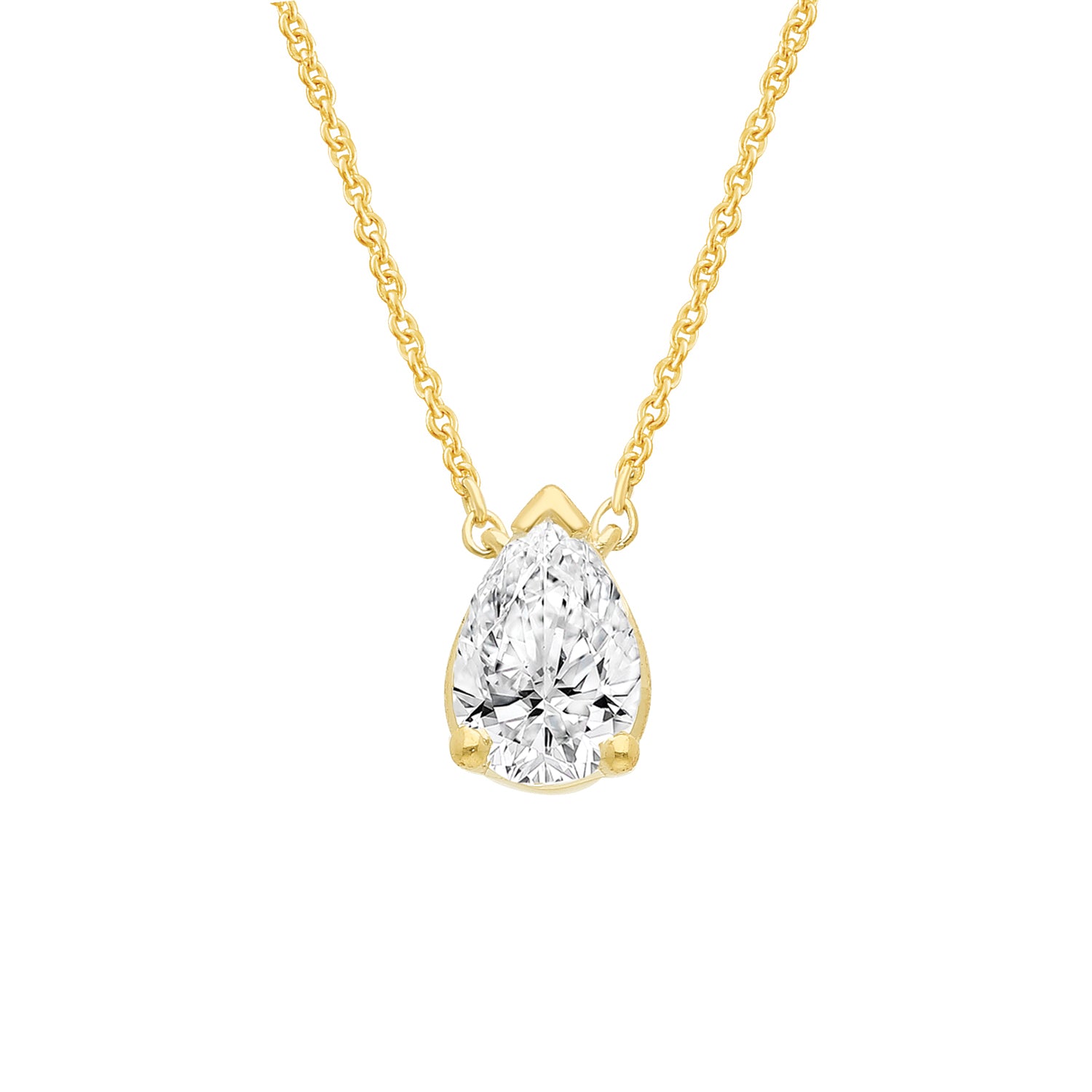 Pear cut diamond necklace in yellow gold 