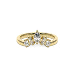 Pear, emerald and round diamond wedding band in yellow gold 