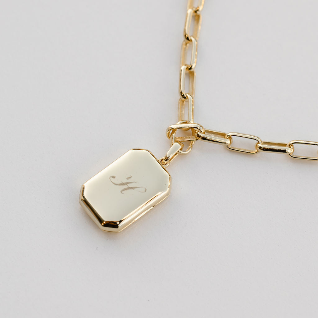 Rectangular Bevel Locket on paperclip chain