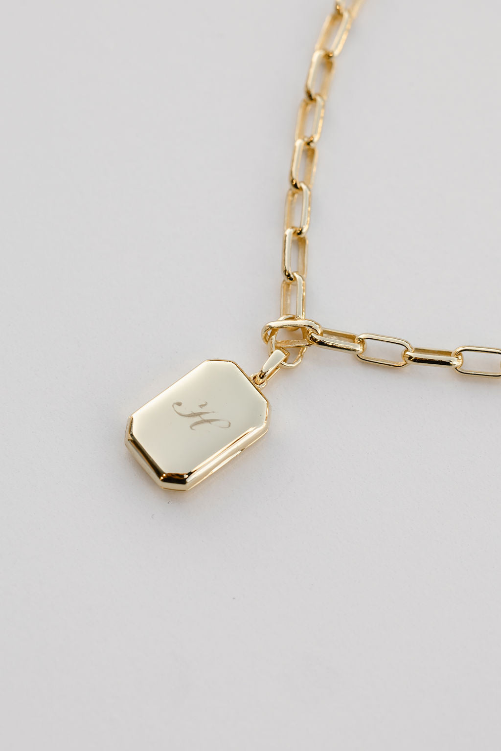 Rectangular Bevel Locket on paperclip chain