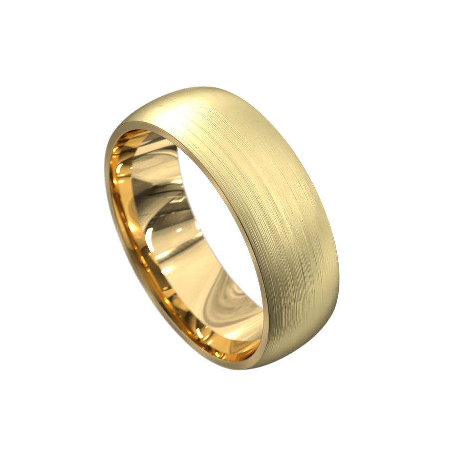 Refined brushed matt yellow gold mens wedding ring