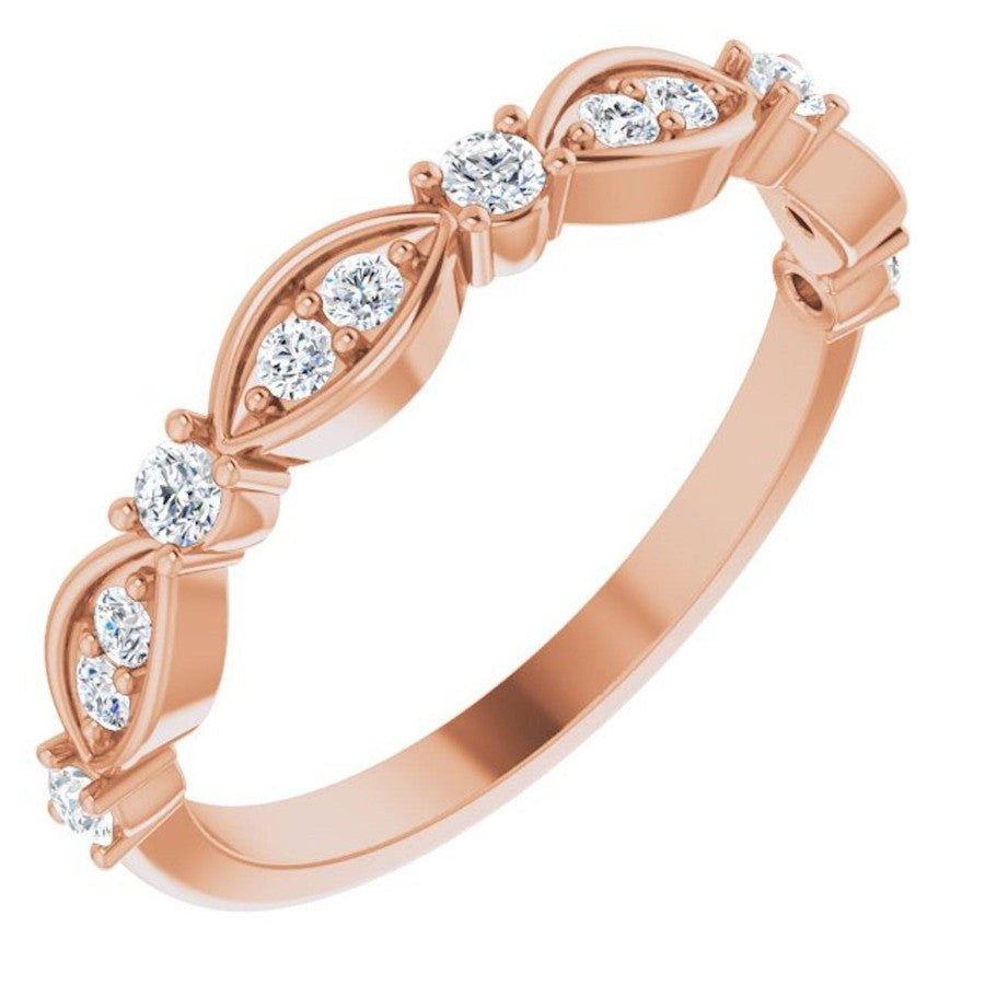 Rosalind marquise shape bezel setting with round diamonds  rose gold wedding ring 