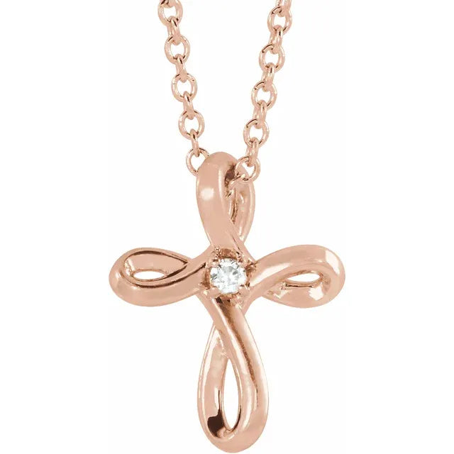 Rose Gold Petite Cross with Diamond centre