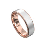 Rose gold inner band and edges with brushed white gold centre mens wedding ring