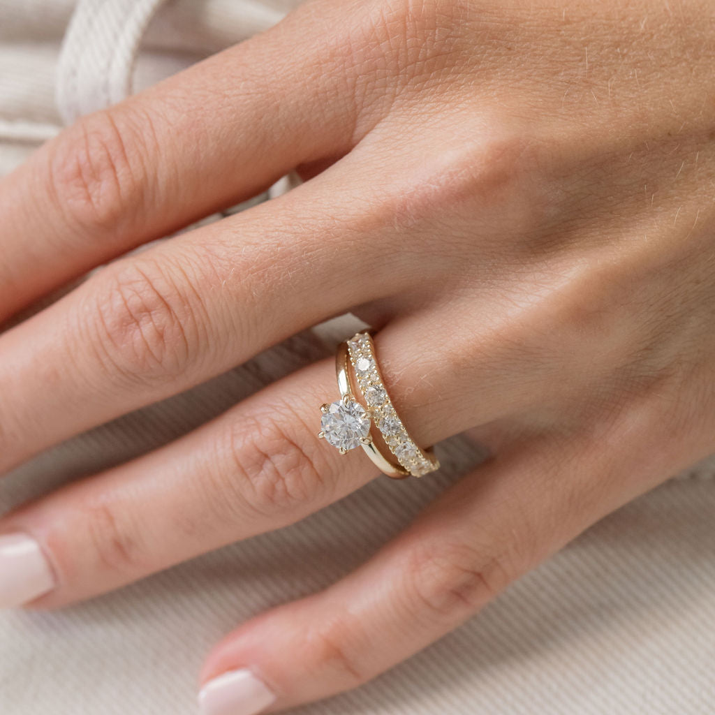 Round Brilliant Cut Solitaire engagement ring with statement diamond wedding ring