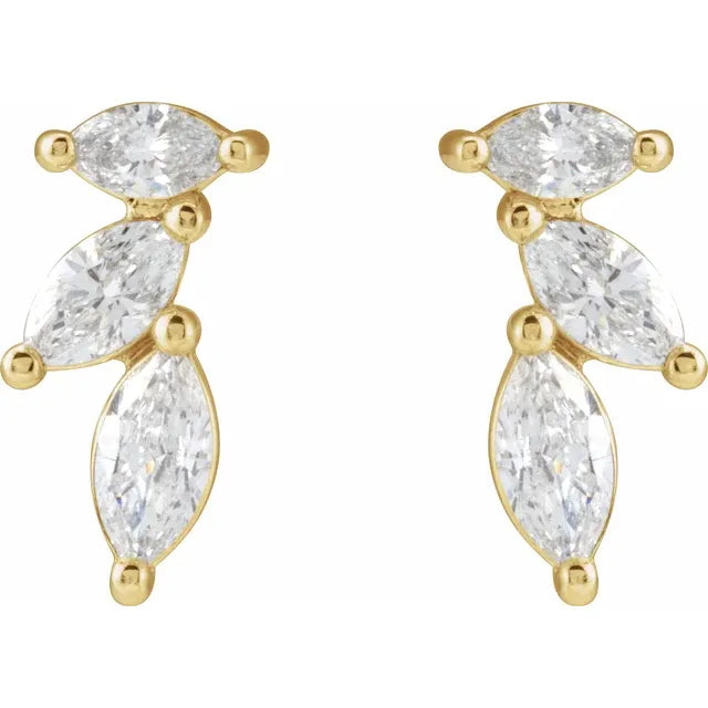 Solid Yellow Gold Diamond Crawler Stud Earrings
