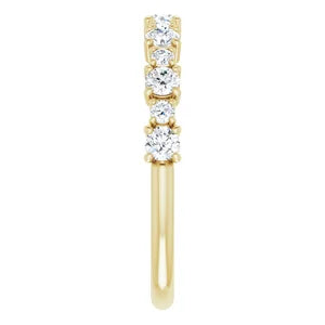 Statement diamond eternity ring in yellow gold with two sized diamonds 
