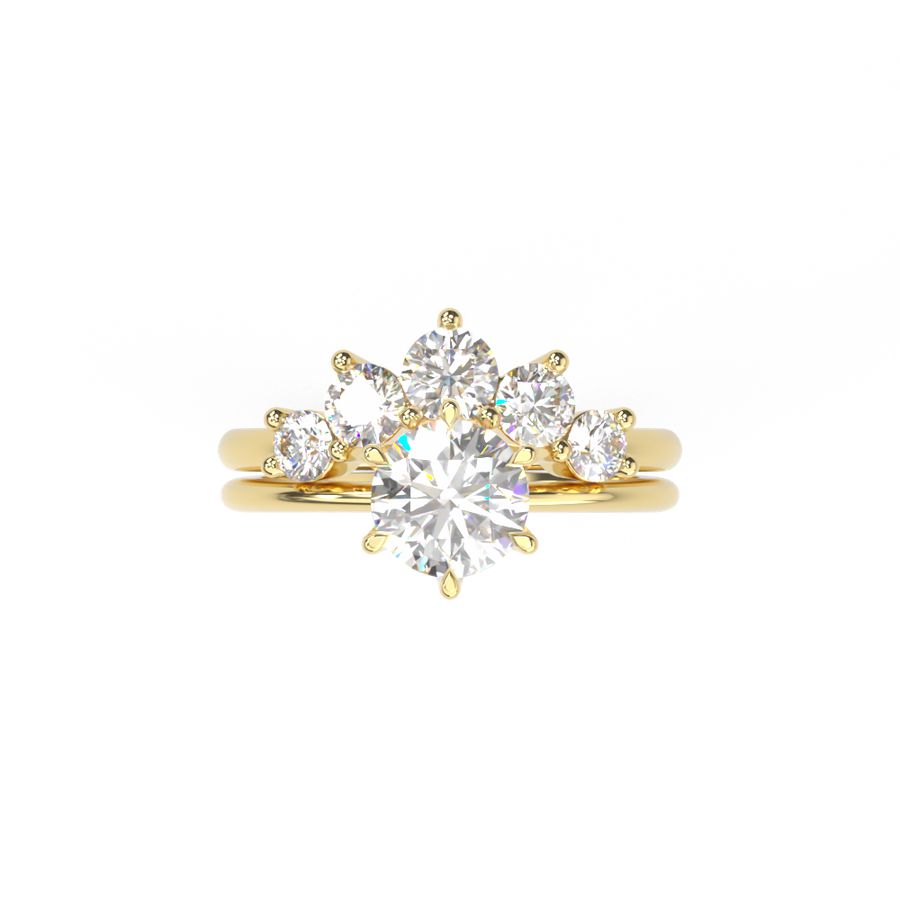 The crown diamond wedding ring with round solitaire engagement ring 