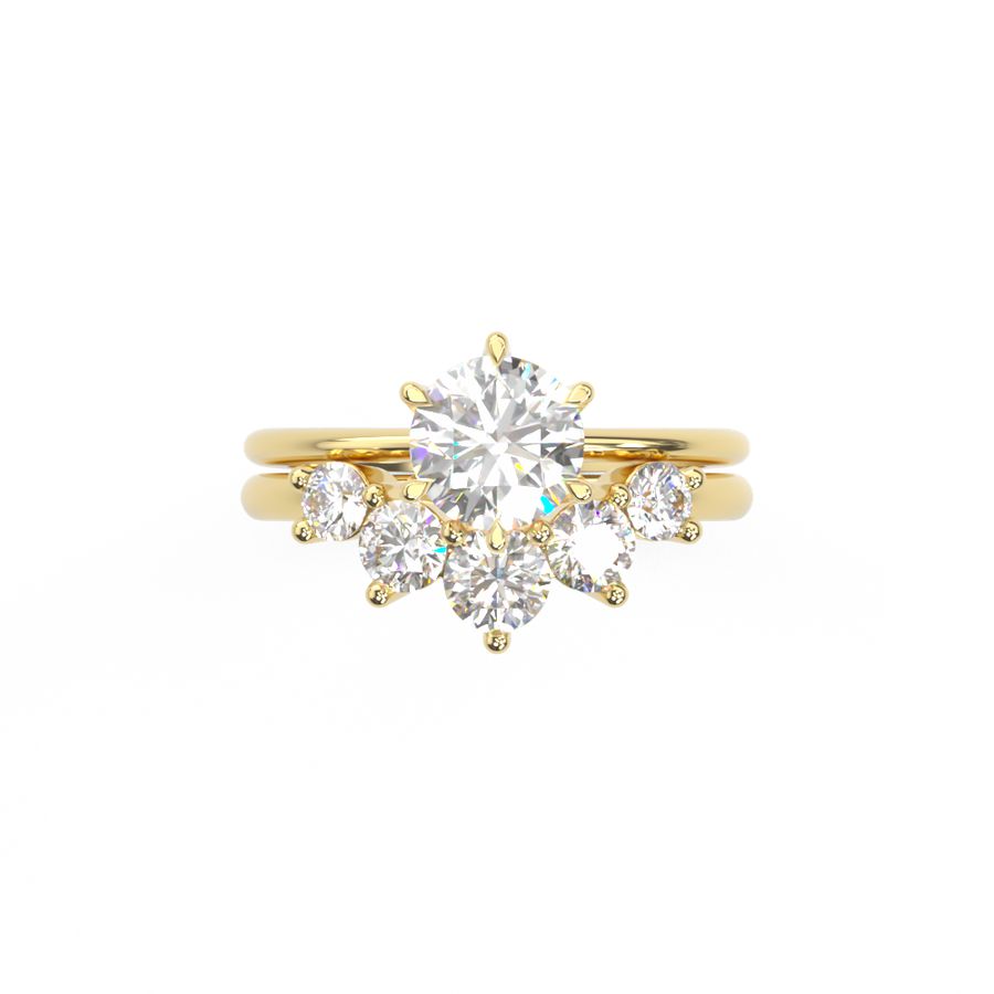 The crown diamond wedding ring with round solitaire engagement ring 3