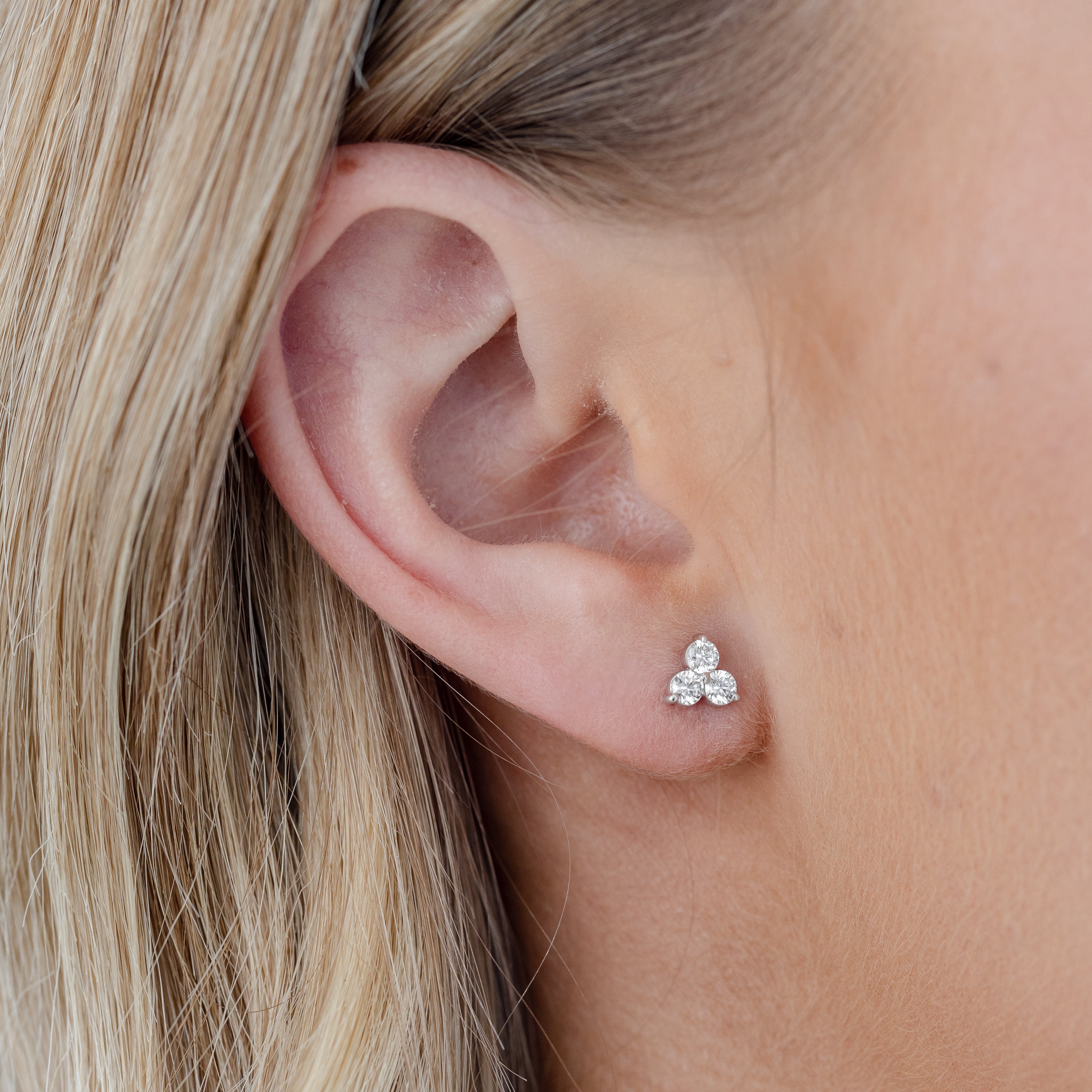 Three Stone Cluster Diamond Stud Earrings