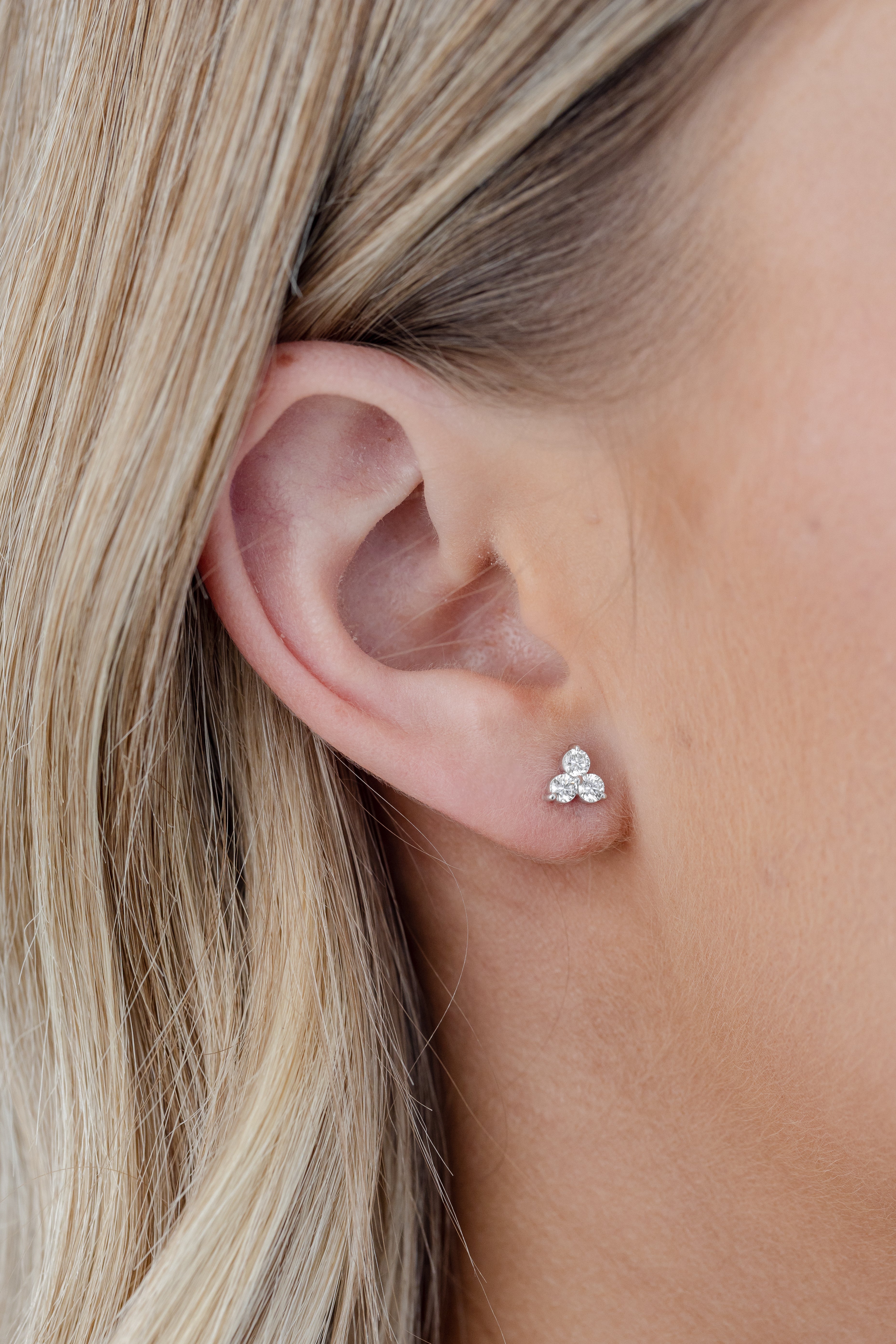 Three Stone Cluster Diamond Stud Earrings
