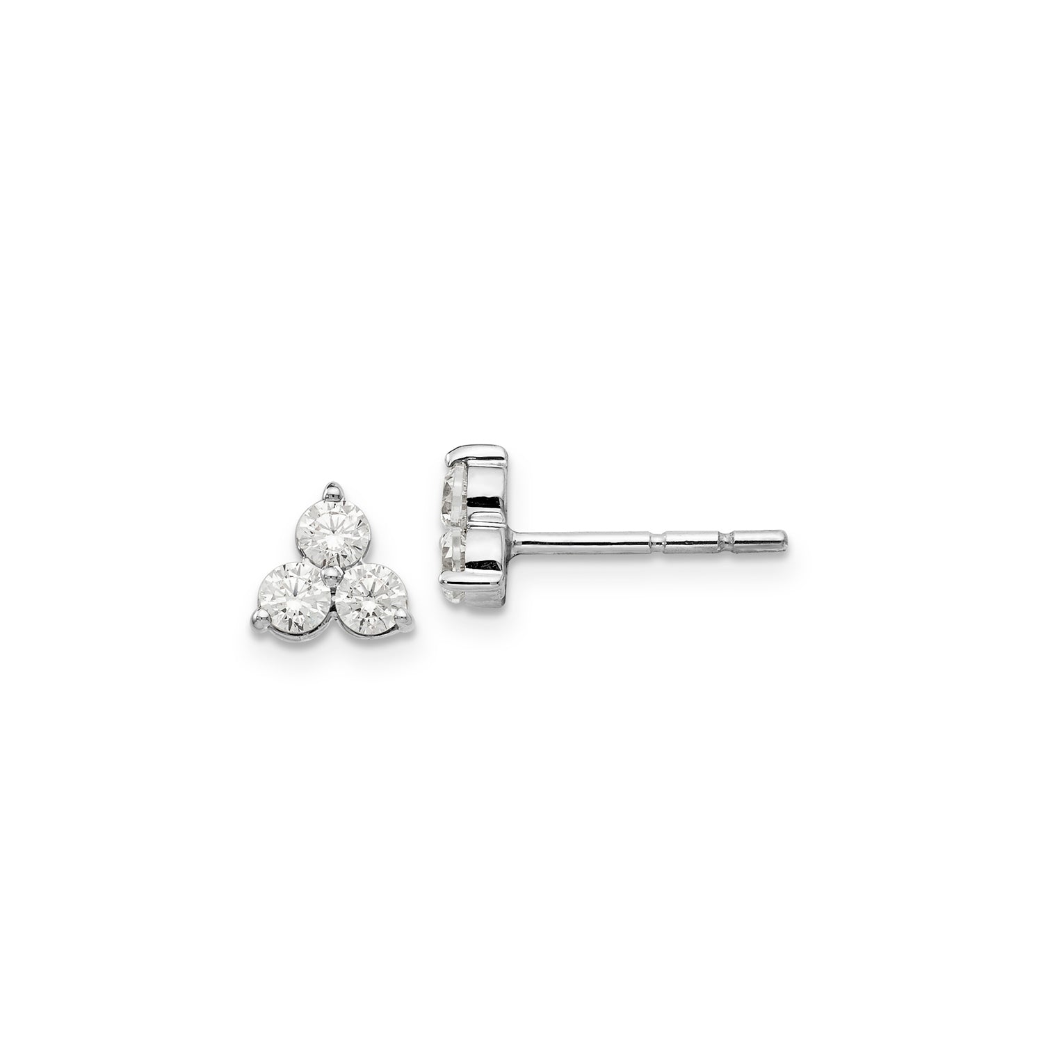 Three stone diamond cluster stud earrings in 9kt White Gold