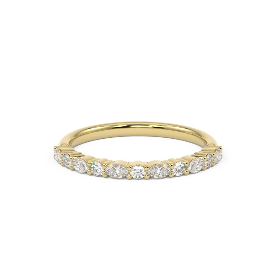 Tiny dancer half set diamond ring featuring marquise and round diamonds 