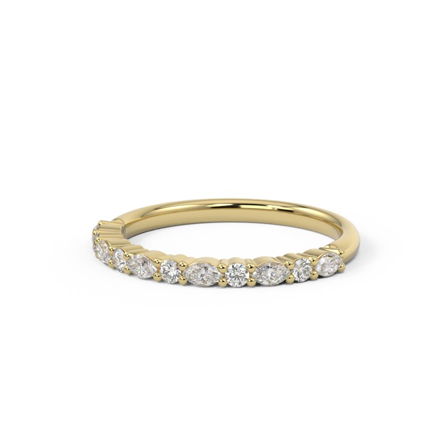 Tiny dancer half set diamond wedding ring featuring marquise and round diamonds in yellow gold 