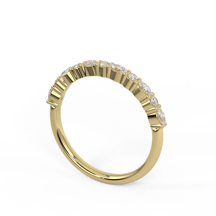 Tiny dancer half set diamond wedding ring featuring marquise and round diamonds in yellow gold 2