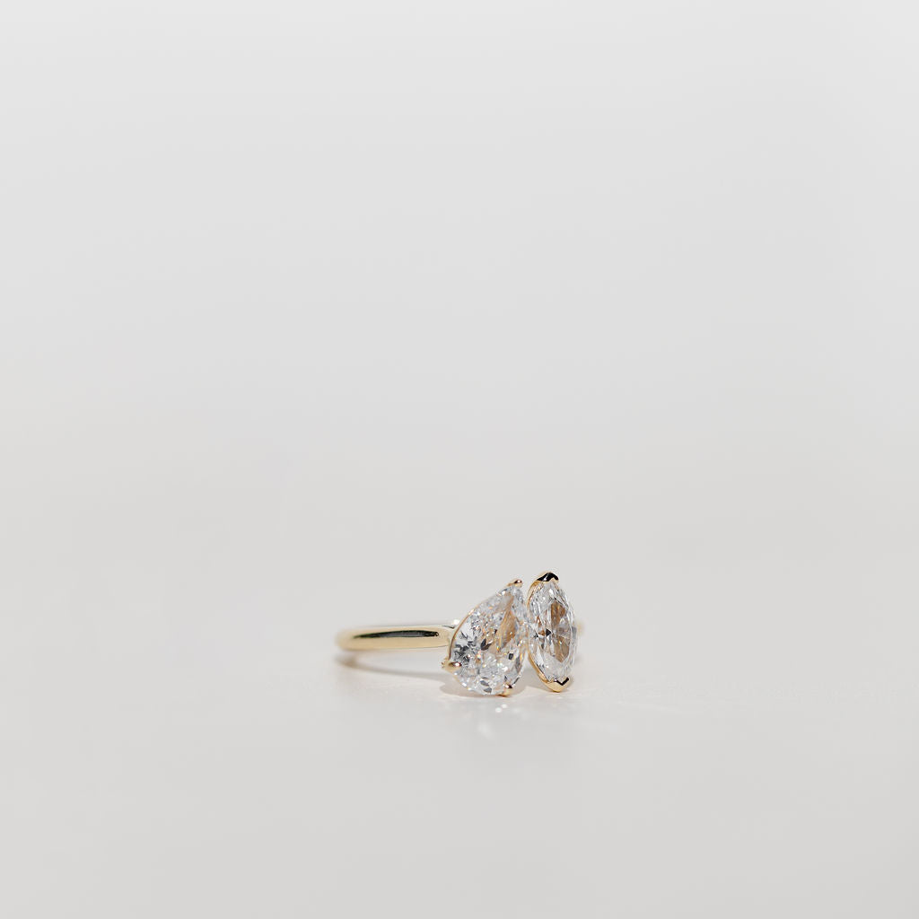 Toi et Moi Diamond Engagement Ring with Pear Cut Diamonds and Marquise Cut Diamonds