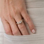 trilogy three stone engagement ring with tapered diamond wedding ring