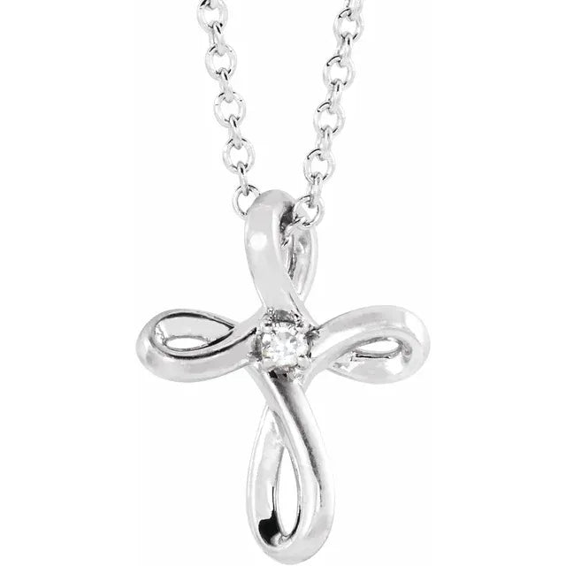White Gold Petite Cross with Diamond Centre