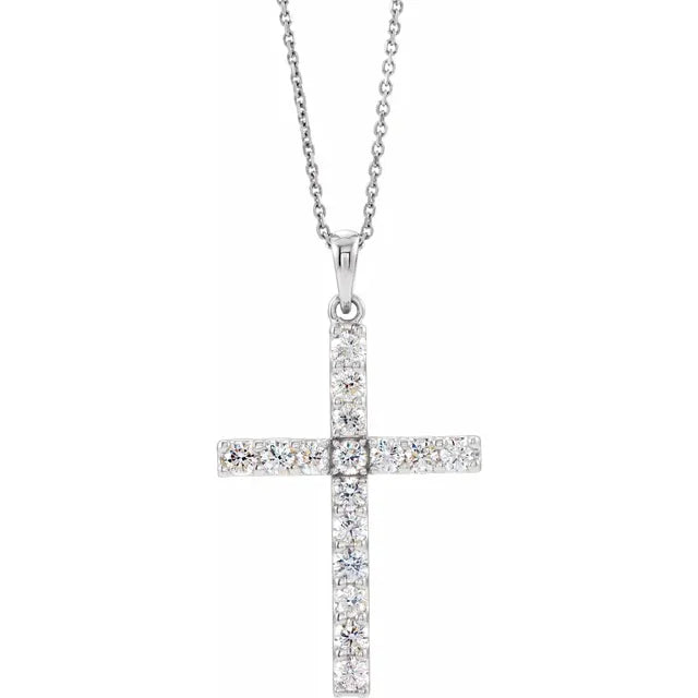 White Gold Diamond Cross Pendant on Necklace