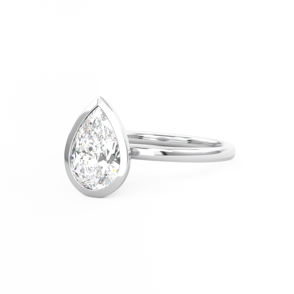 White Gold Pear Cut Diamond Solitaire Bezel Set