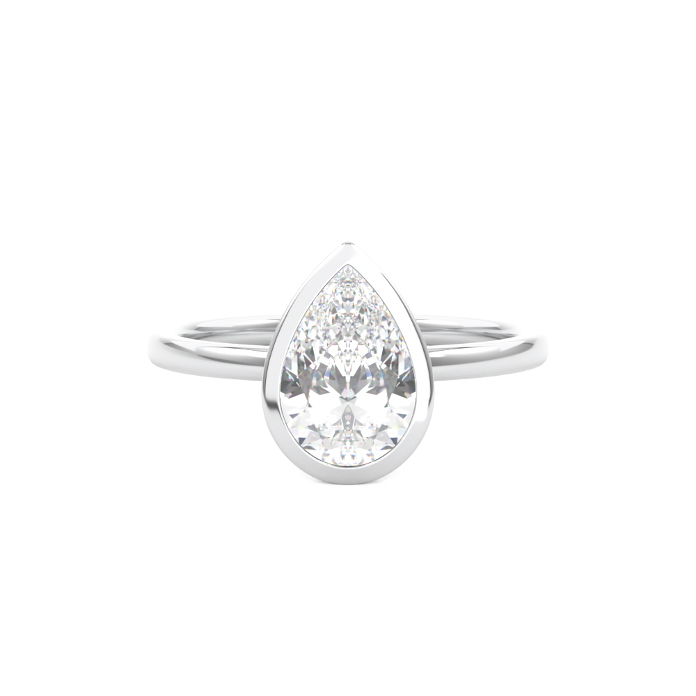 White Gold Pear Cut Diamond Solitaire Bezel Setting