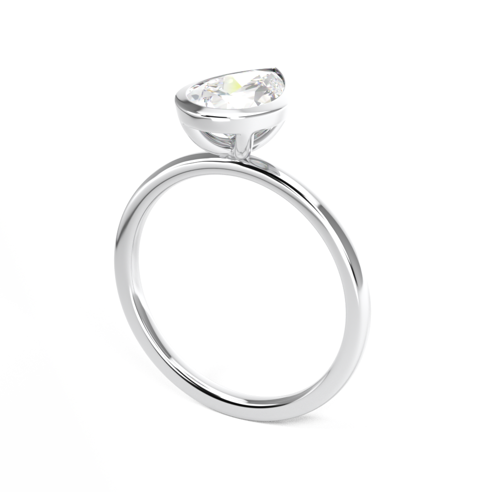 White Gold Pear Cut Solitaire with Bezel Setting