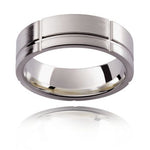 White gold grid pattern mens wedding ring 