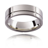 White gold grid pattern mens wedding ring 