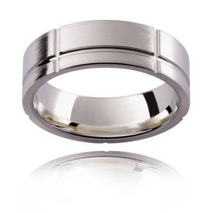 White gold grid pattern mens wedding ring 