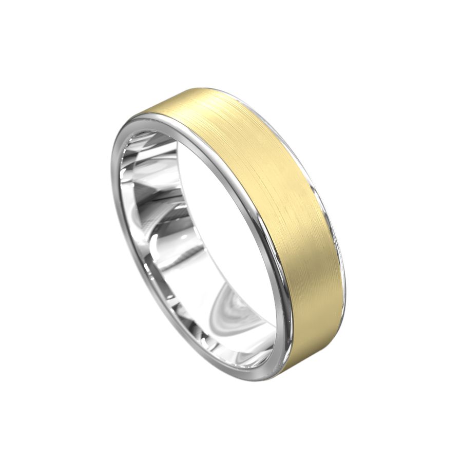 White gold inner band and edges with brushed yellow gold centre mens wedding ring
