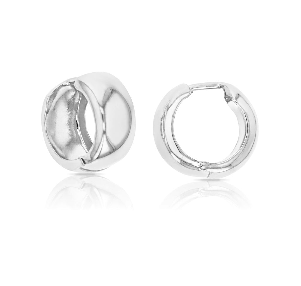 Wide Gold Huggie Earrings white gold