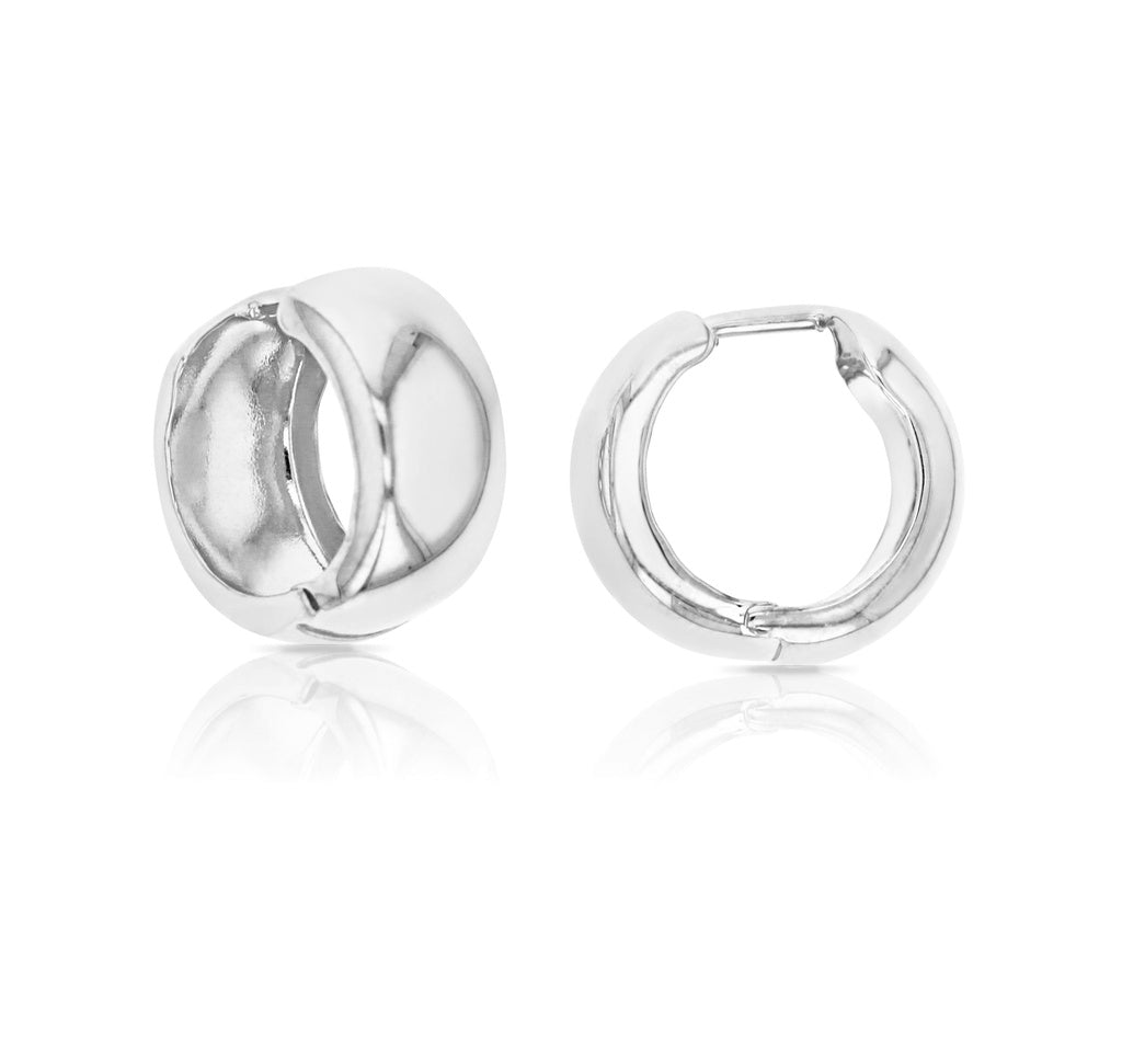 Wide Gold Huggie Earrings white gold